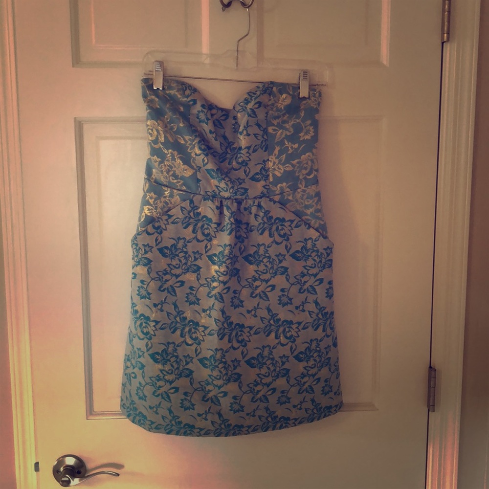 Kimchi Blue - Size M - Blue/gold mini dress